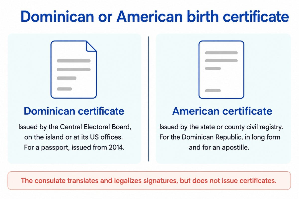Dominican or American birth certificate: Dominican certificate; American certificate