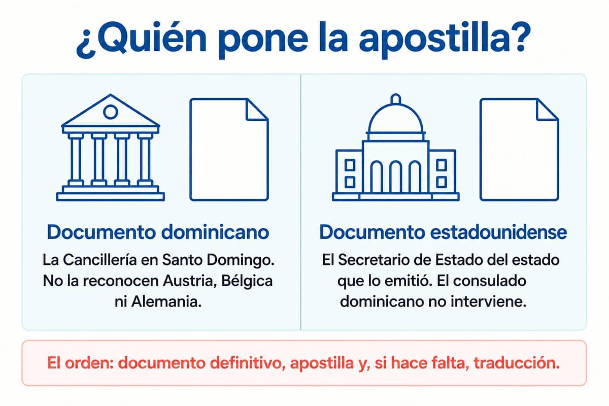 Quién pone la apostilla: Documento dominicano; Documento estadounidense